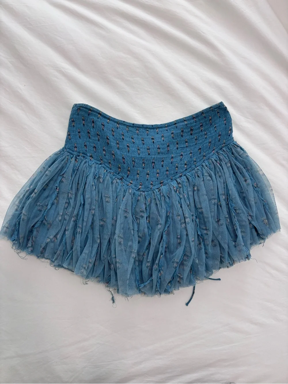 Free People Dusty Blue Floral Tulle Mini Skirt